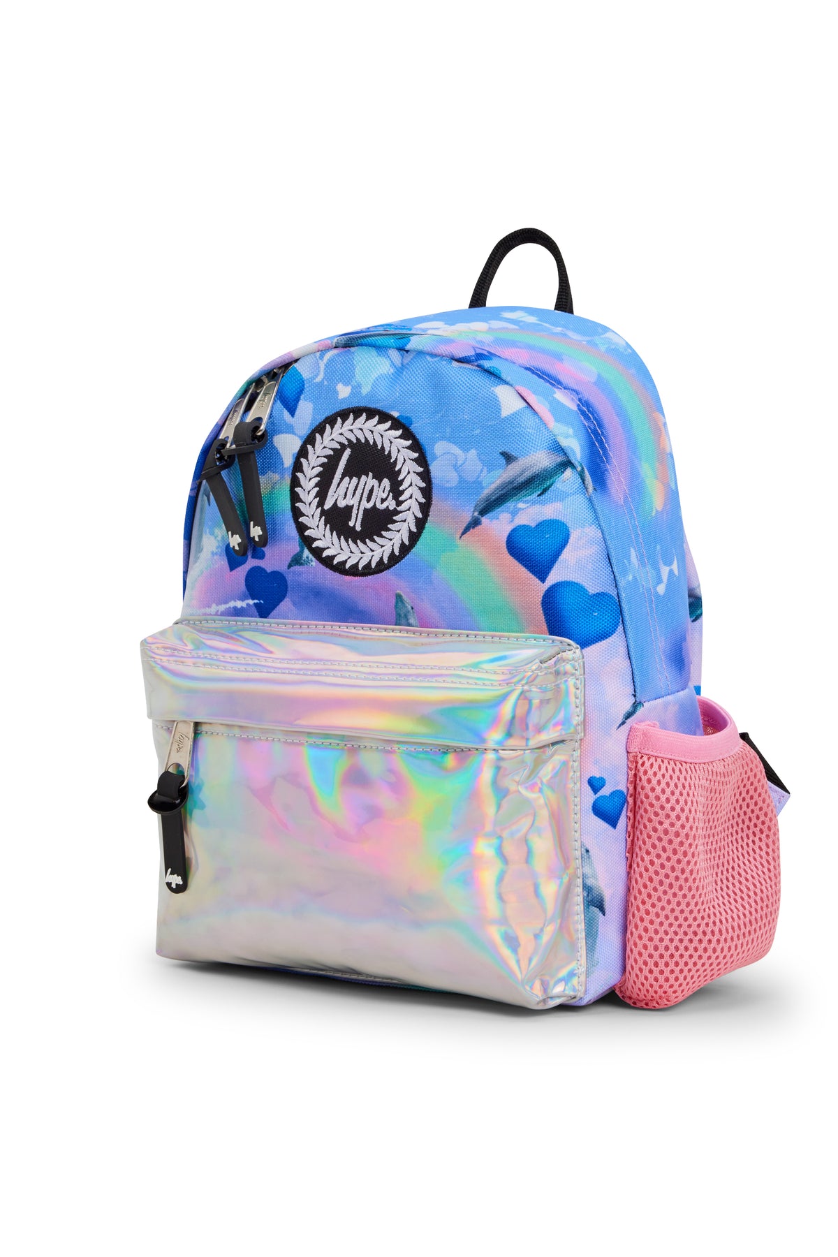 Hype Rainbow Dolphins mini backpack front view — vibrant print and durable build