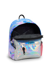 Hype Rainbow Dolphins mini backpack — colour and design detail from above