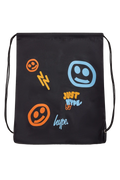 BLACK SMILEY FACE DRAWSTRING BAG