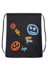 BLACK SMILEY FACE DRAWSTRING BAG