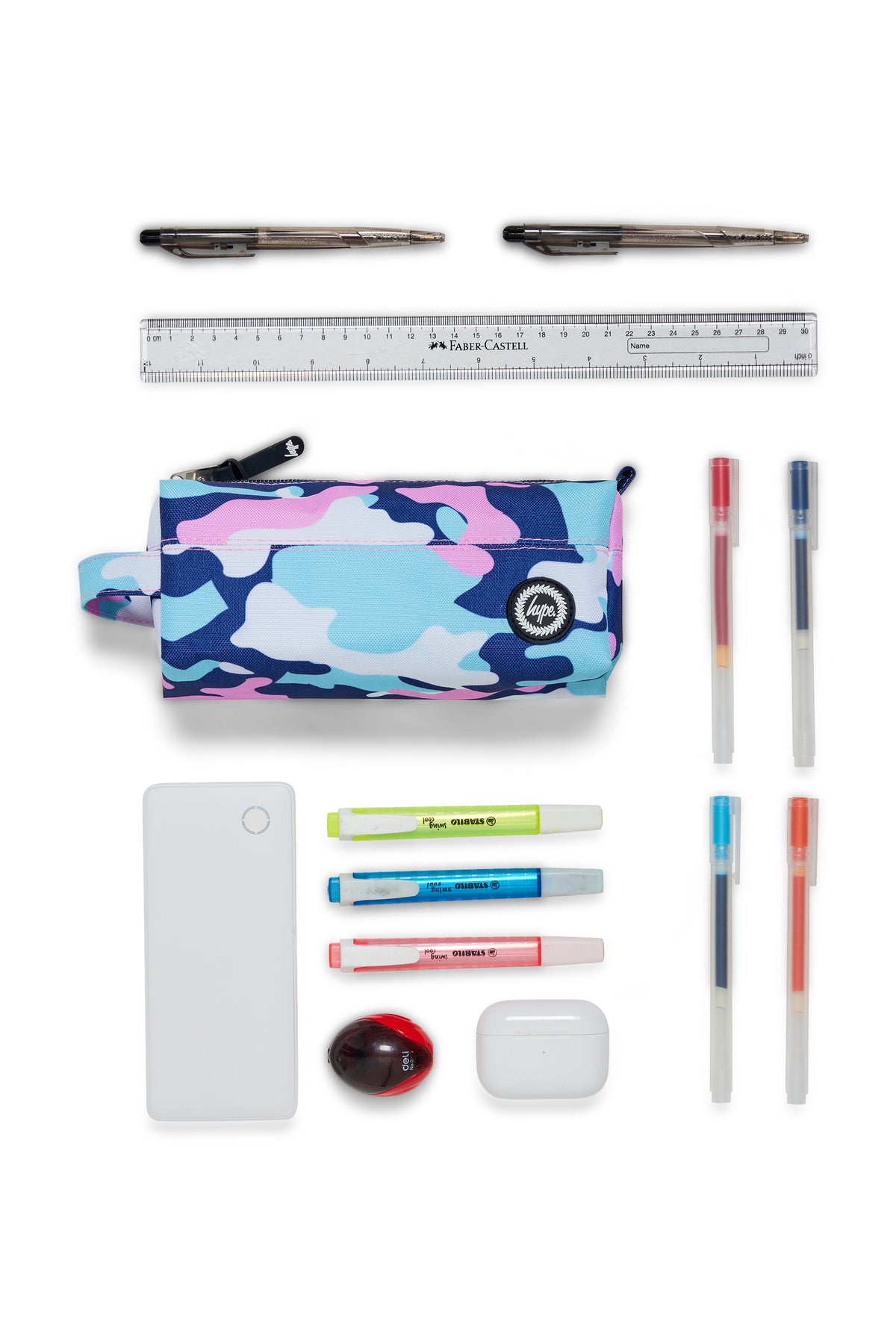 Hype Pink & Blue Evie Camo pencil case — additional view, trendy school accessory UAE