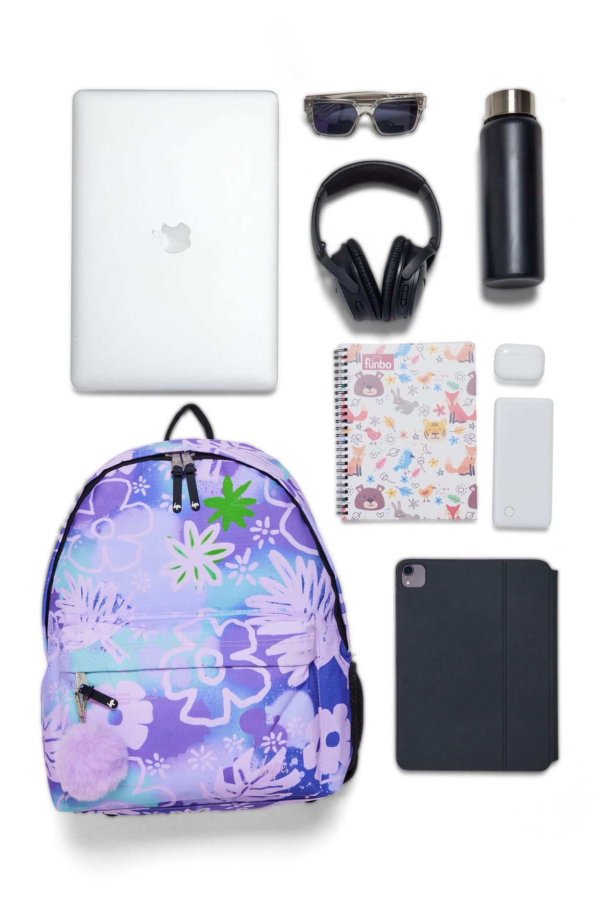 Hype Purple Floral Doodle backpack — additional view, trendy school accessory UAE