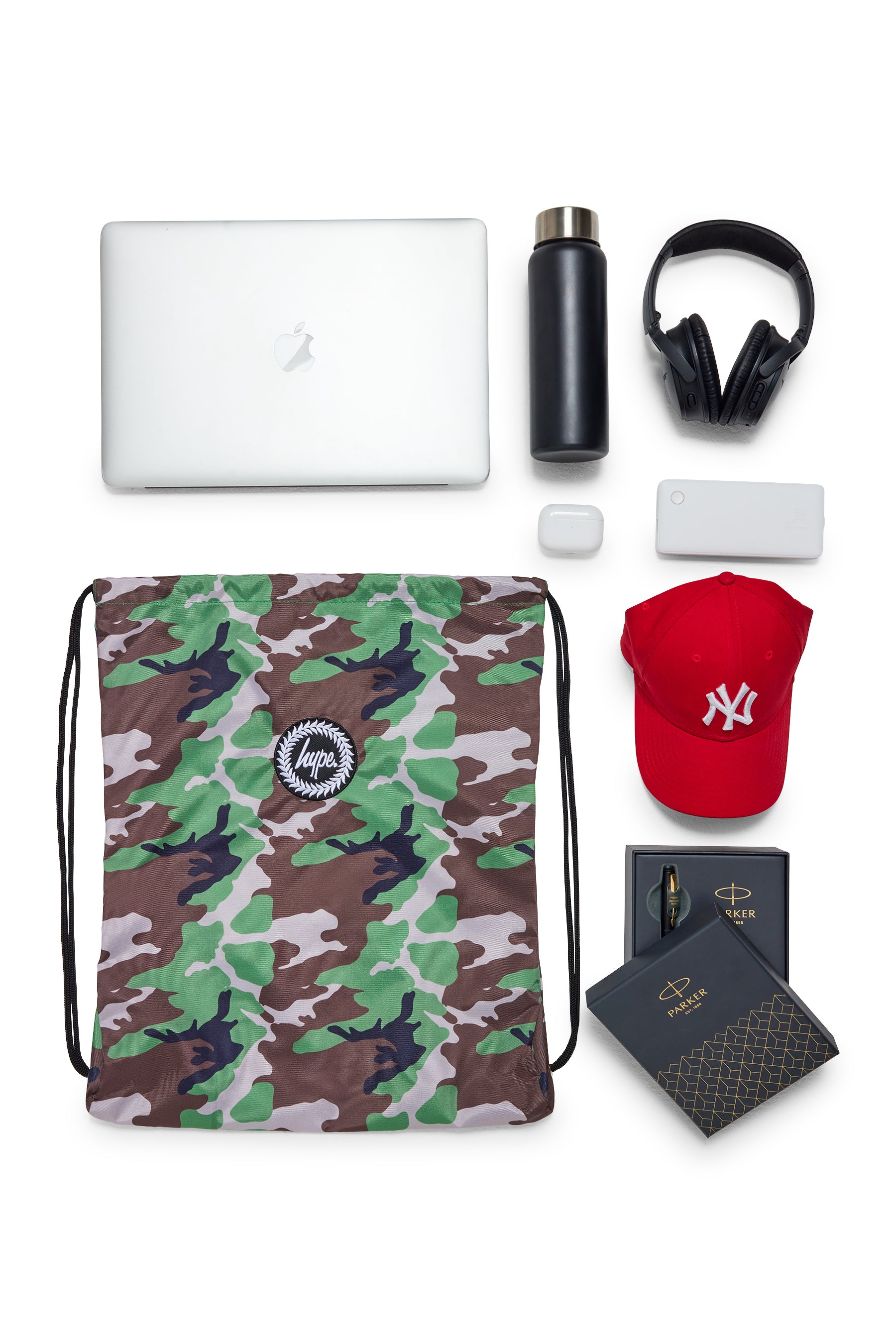 Hype Camo Crest drawstring bag — durable materials built for daily school life
