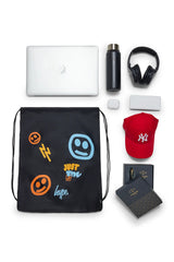 BLACK SMILEY FACE DRAWSTRING BAG — image 9