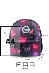 Hype Pink & Purple Glow Butterfly backpack side view showing padded straps and pockets