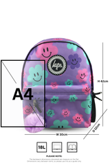 Hype Purple Happy Flowers backpack side view showing padded straps and pockets