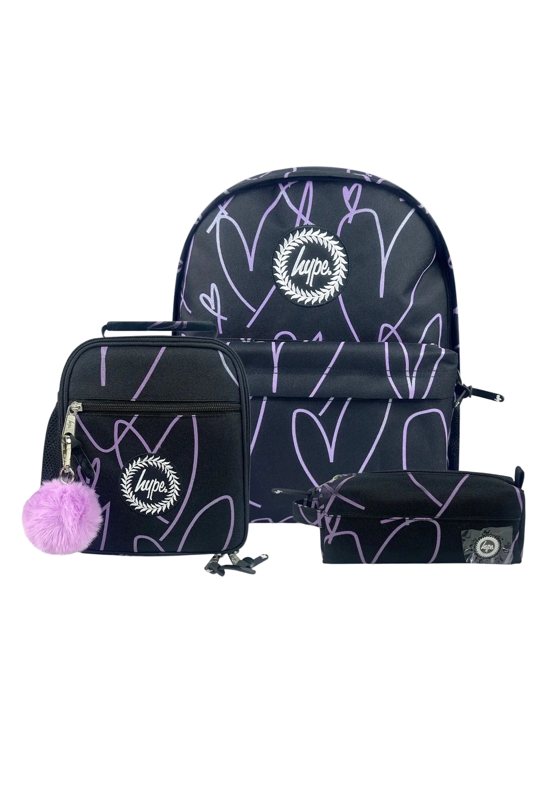 Backpack Iconic Set of 3 Purple Glitter Scribble Heart