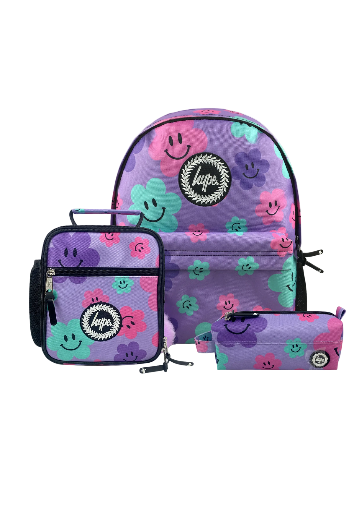 Hype Purple Happy Flowers girls' school bag set — bold design for school in UAE