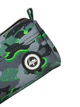 Hype Green Glow Camo pencil case open — spacious interior for school stationery