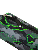 Hype Green Glow Camo pencil case — close-up of logo and design details