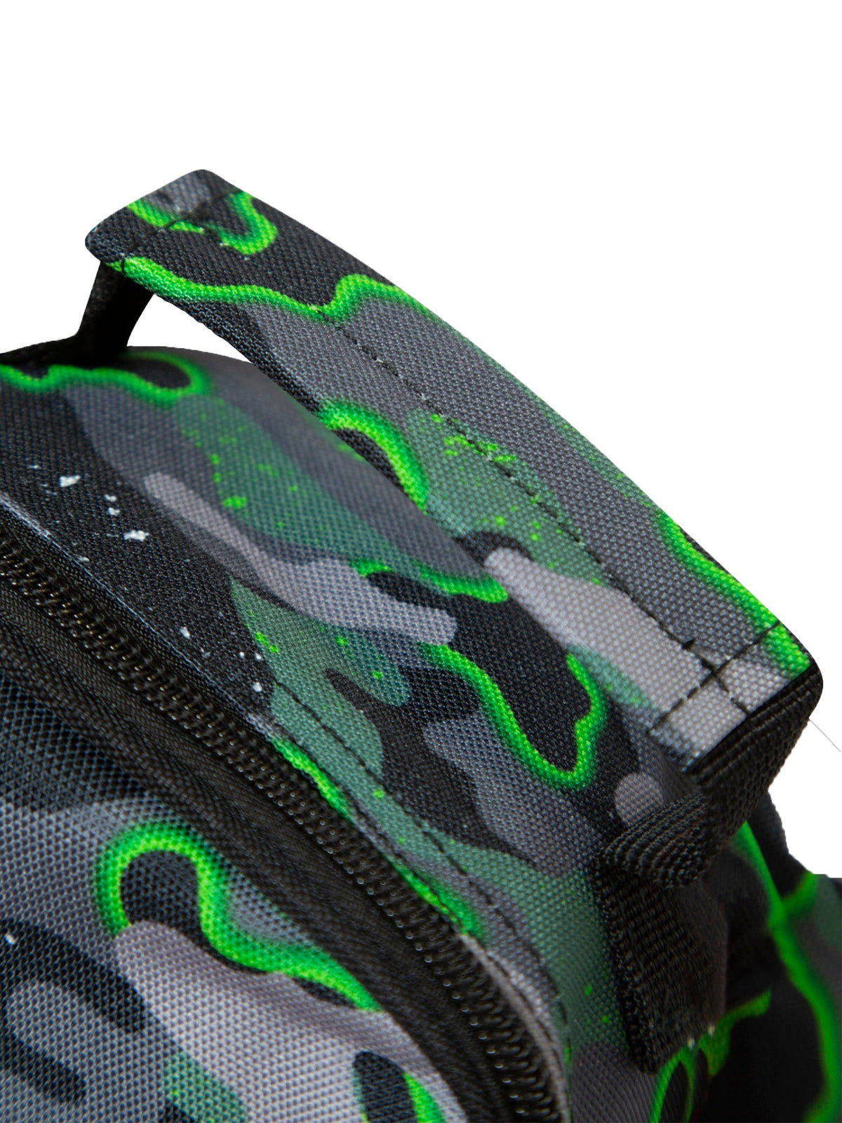 Hype Green Glow Camo insulated lunch bag lifestyle shot — school-ready and on-trend