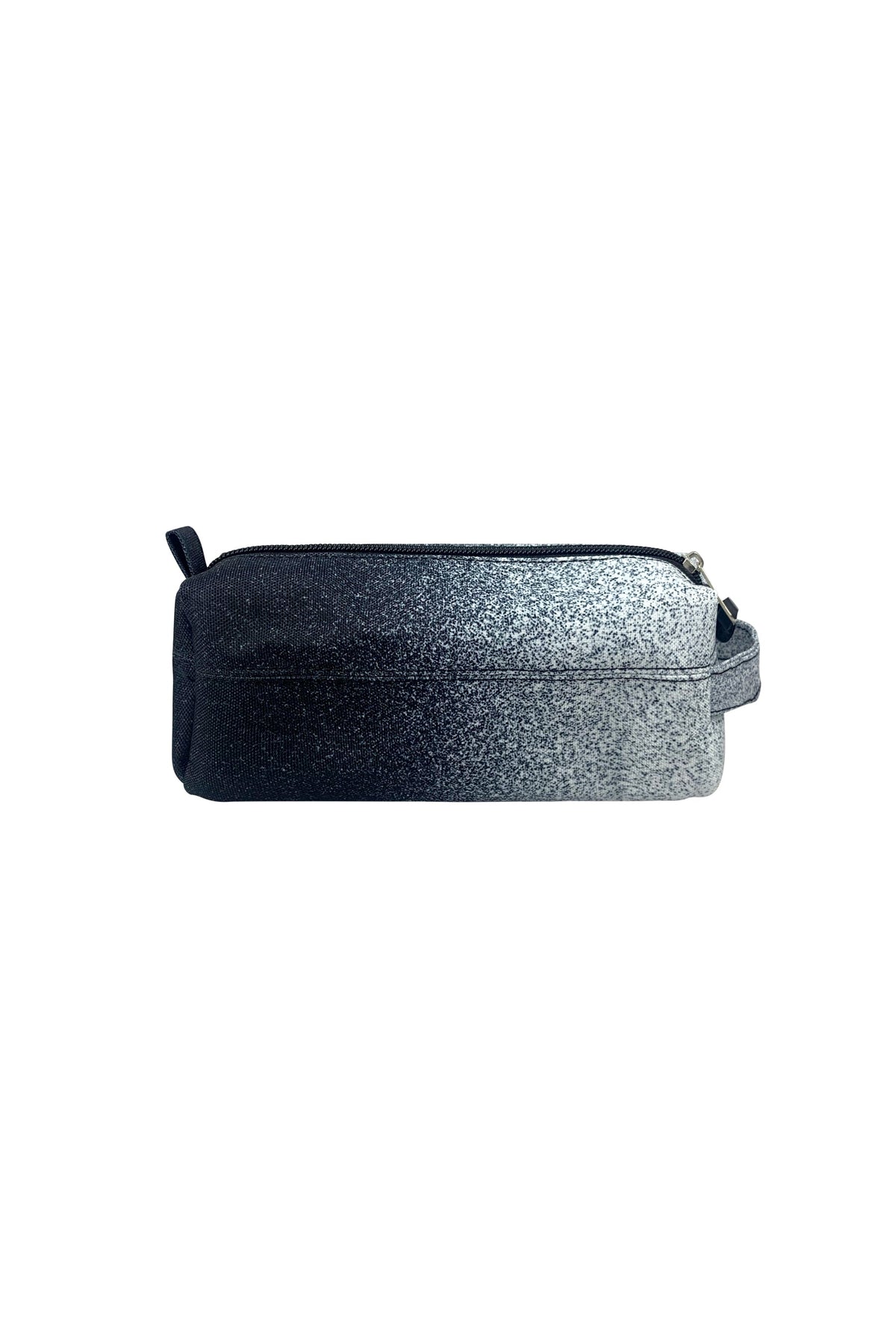 Hype Black & White Speckle Fade pencil case — close-up of logo and design details