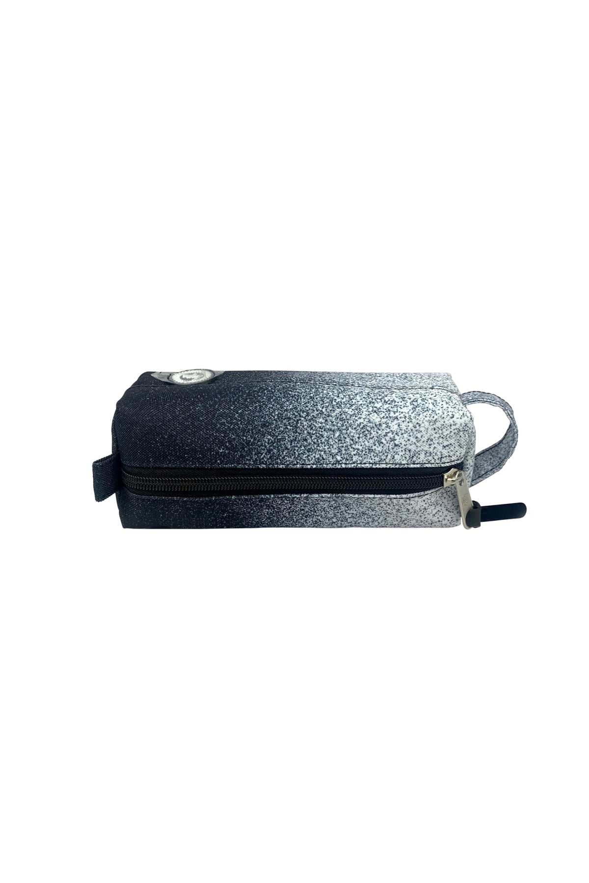 Hype Black & White Speckle Fade pencil case lifestyle shot — school-ready and on-trend