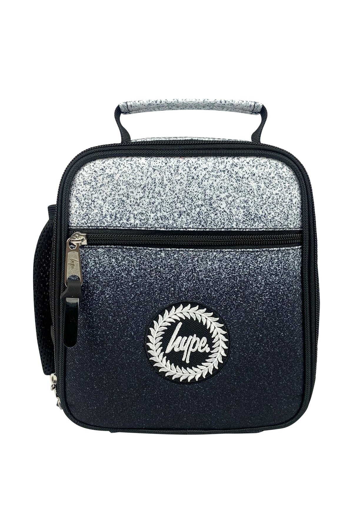 Black and silver insulated lunch bag featuring a HYPE logo