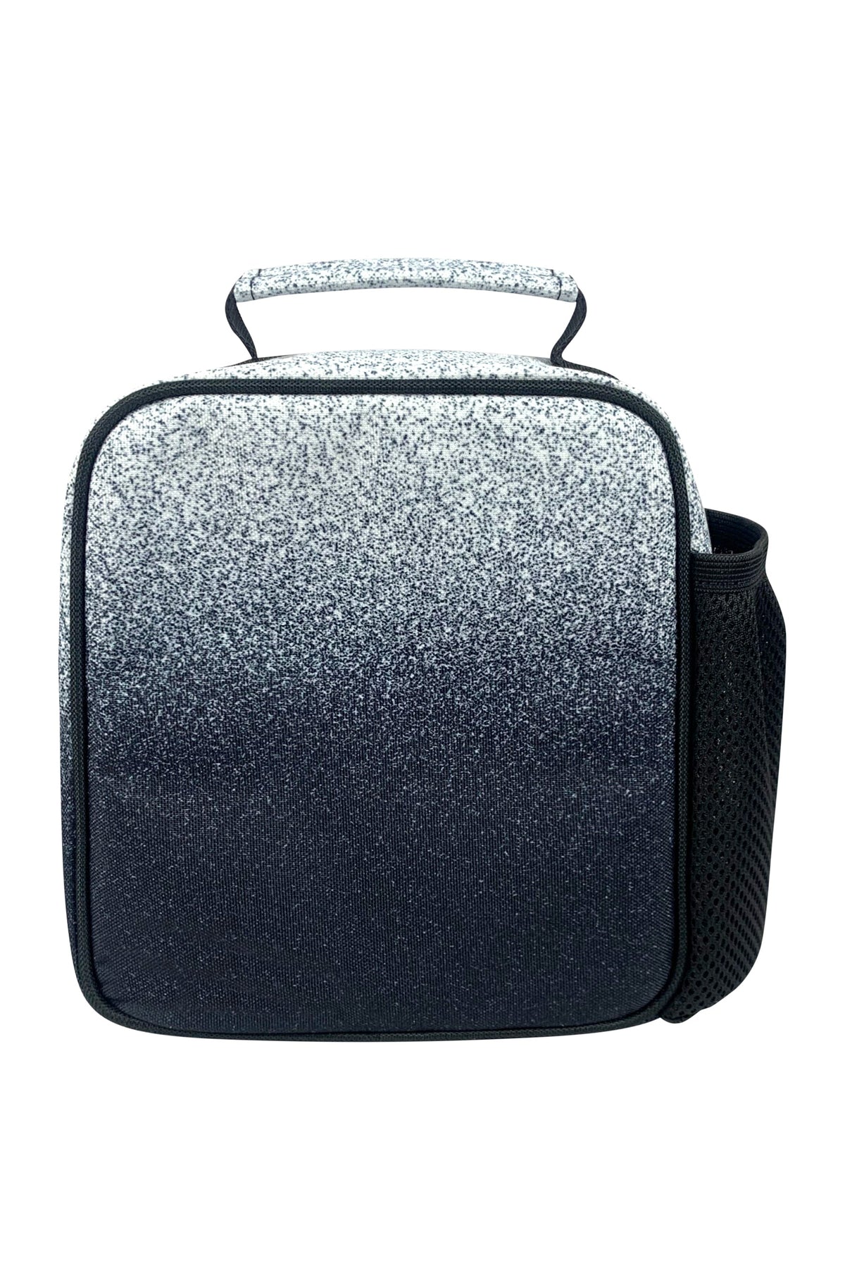 Hype Black & White Speckle Fade insulated lunch bag — open showing insulated interior and...