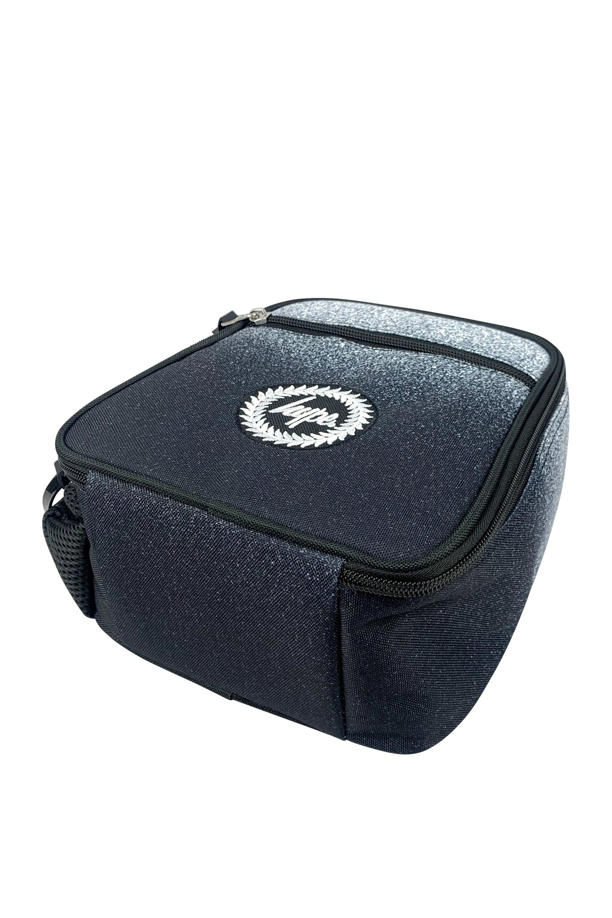 Hype Black & White Speckle Fade insulated lunch bag — dimensions and size reference for school use