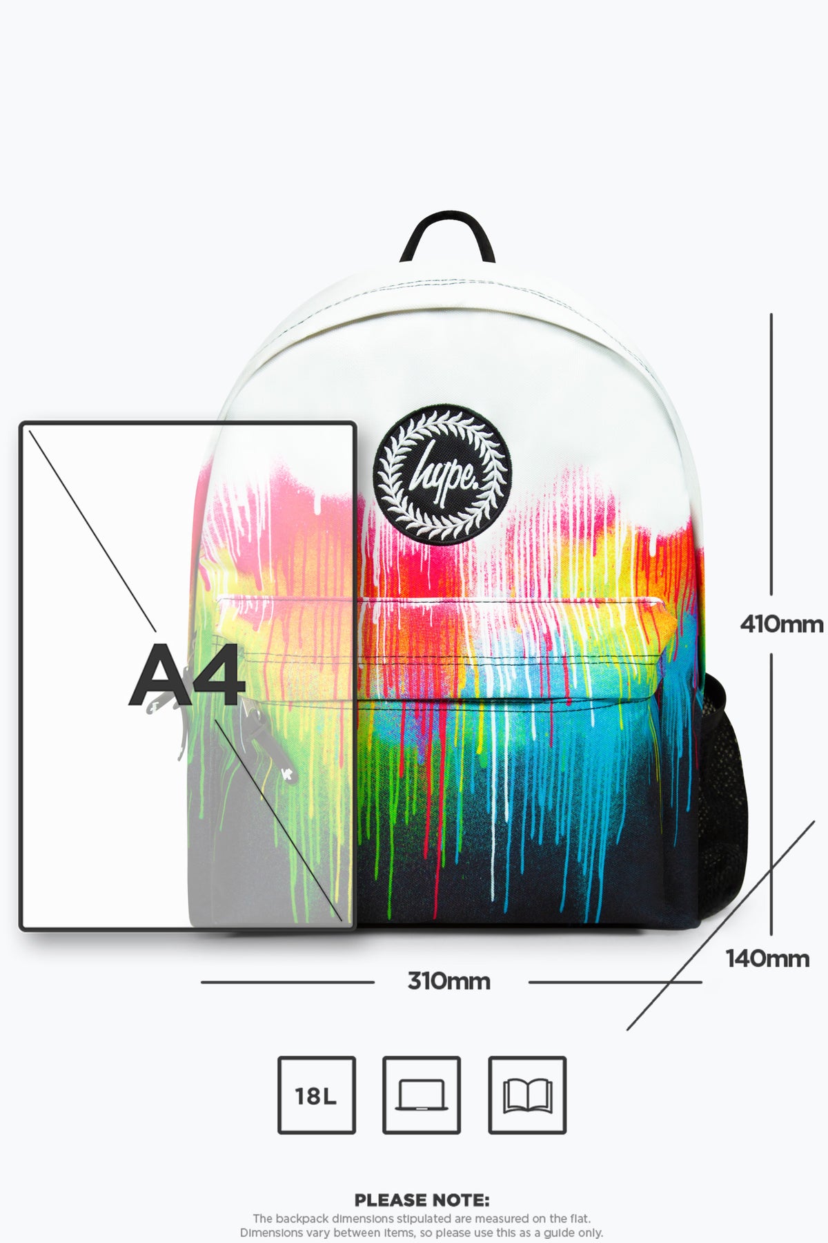 Hype Drips Multicolour backpack — colour and design detail from above