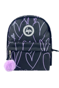 Backpack Iconic Black & Purple Glitter Scribble Hearts