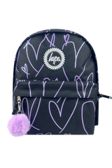 Backpack Iconic Black & Purple Glitter Scribble Hearts