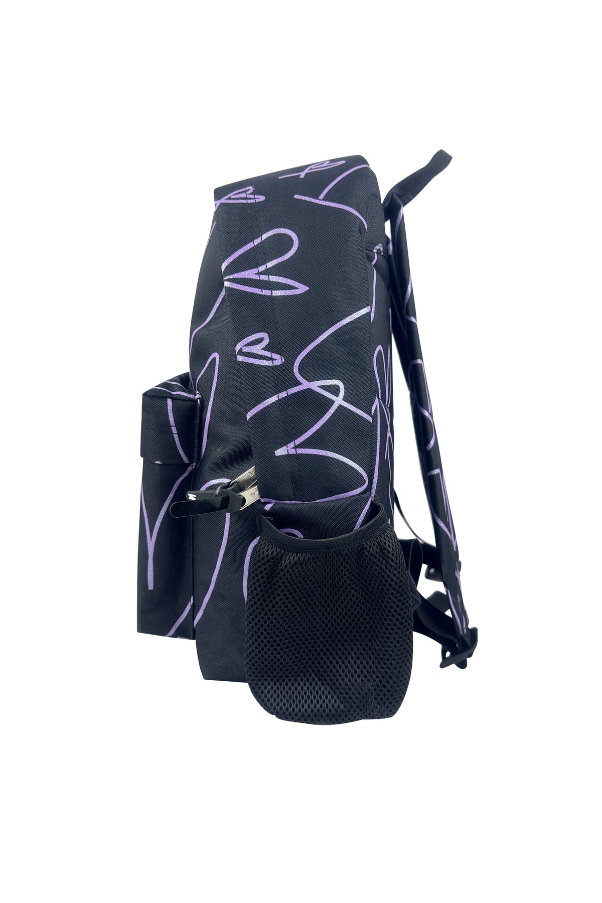 Hype Black & Purple Glitter Scribble Hearts backpack worn by teen — ideal school bag UAE