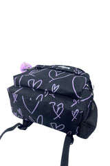 Hype Black & Purple Glitter Scribble Hearts backpack — durable materials built for daily school life