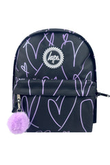 Hype Purple Glitter Scribble Heart school bag set front view — vibrant print and durable build