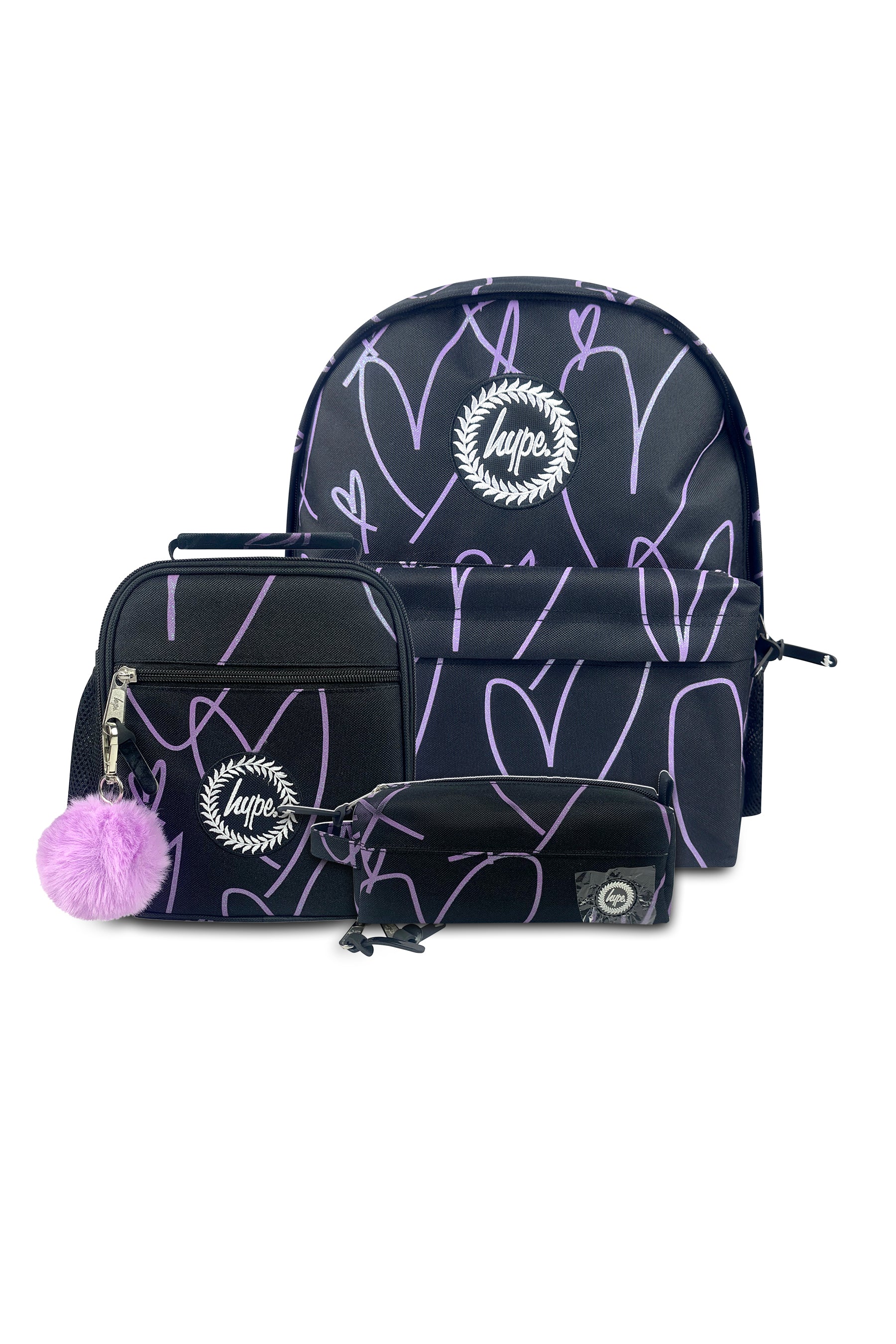 3-in-1 School Set - Purple Glitter Scribble Heart