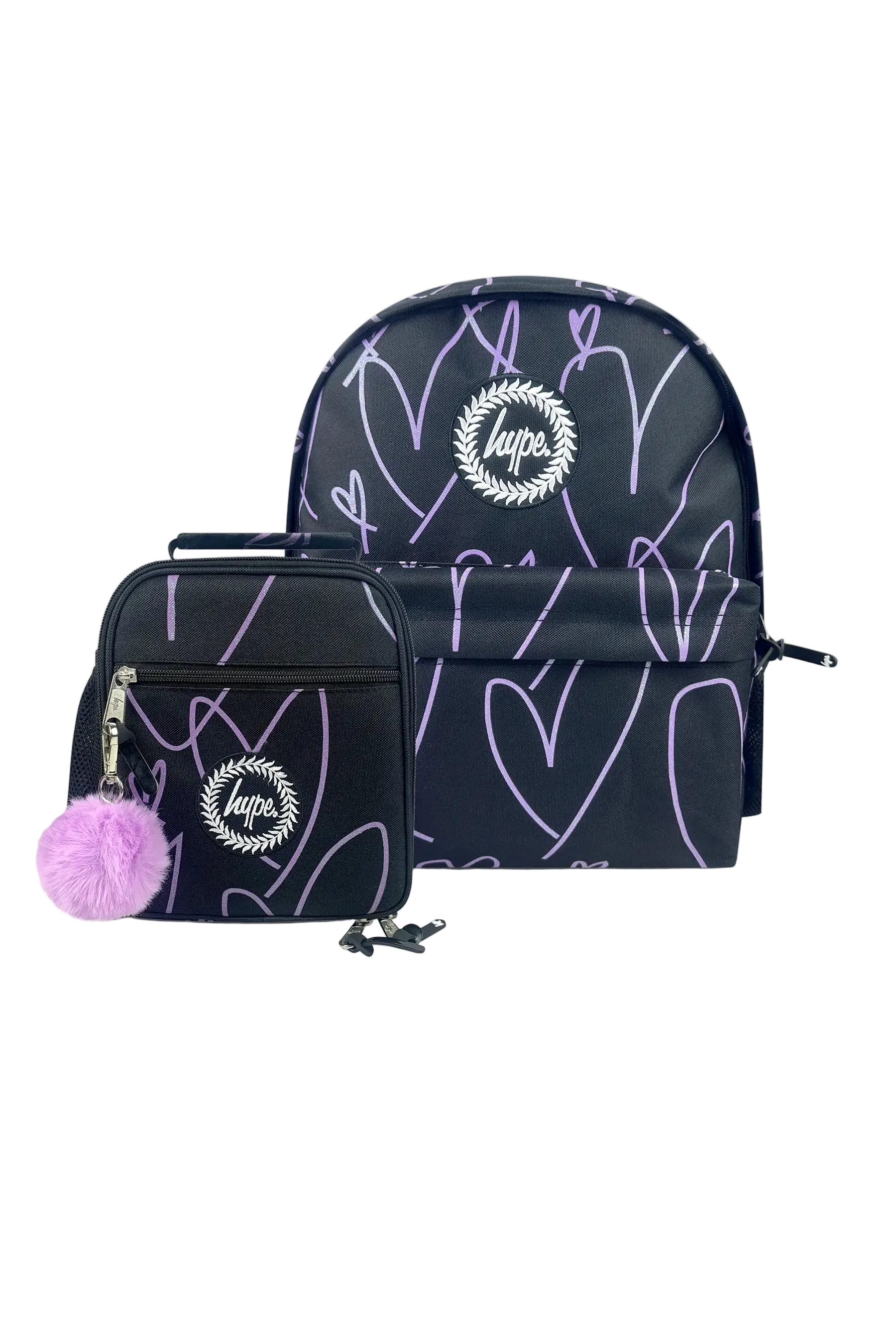 Backpack Iconic Set of 2 Purple Glitter Scribble Heart