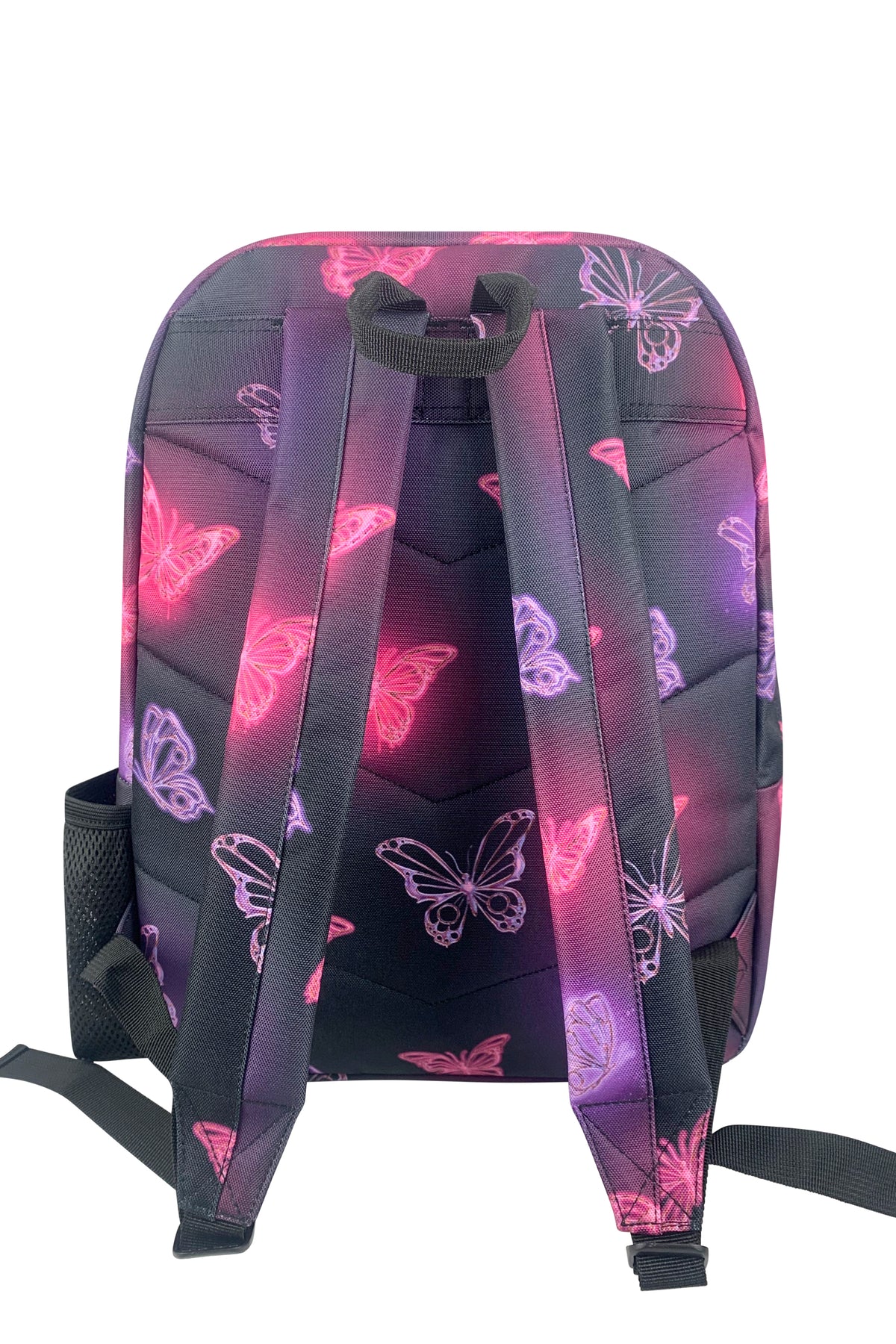 Hype Pink & Purple Glow Butterfly backpack — dimensions and size reference for school use