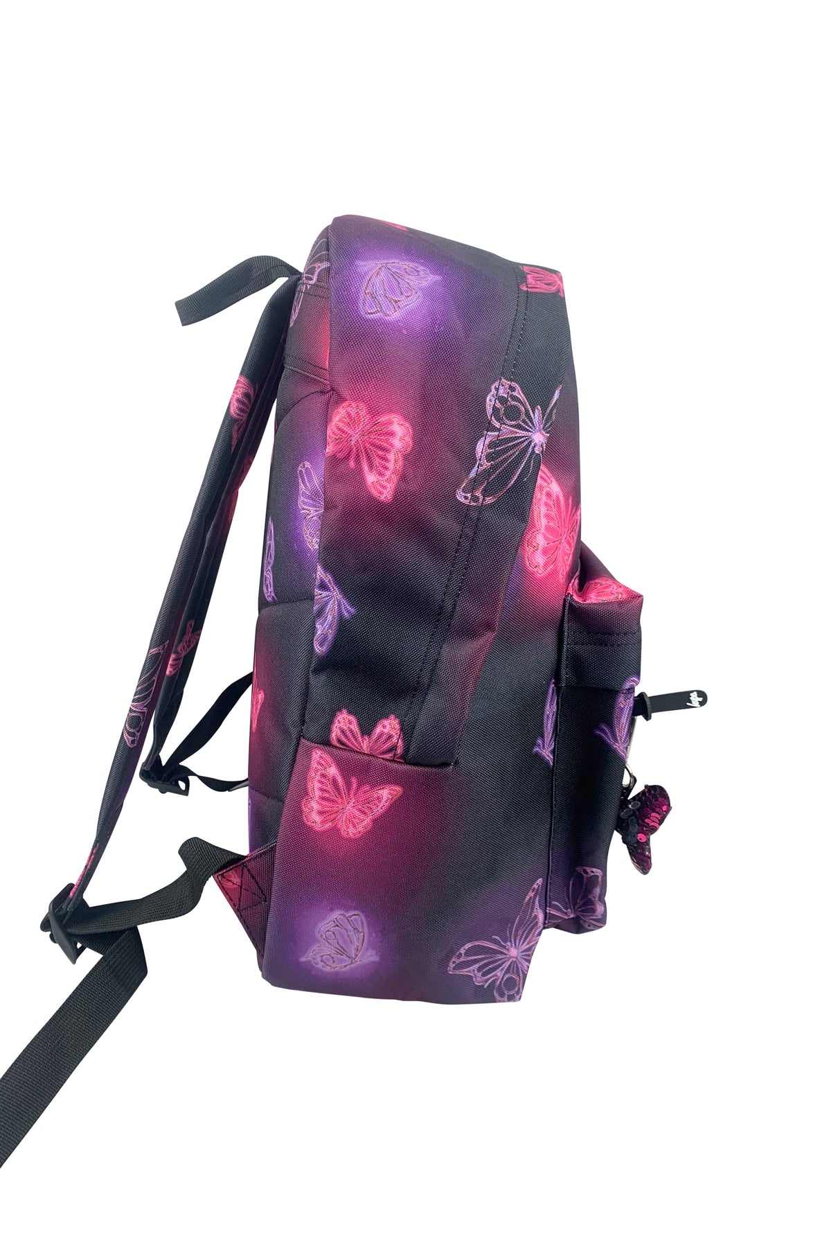 Hype Pink & Purple Glow Butterfly backpack — padded back panel and adjustable straps