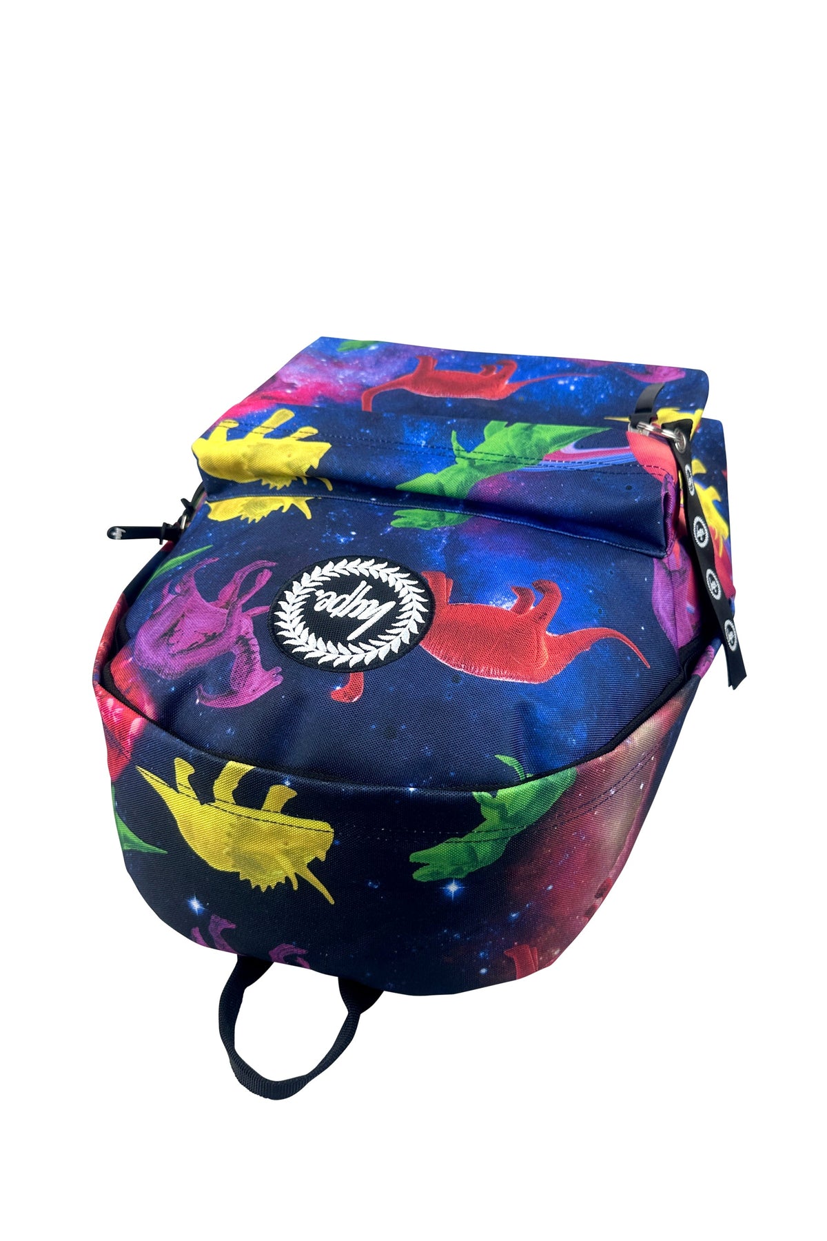 Hype Space Dinosaurs backpack — colour and design detail from above