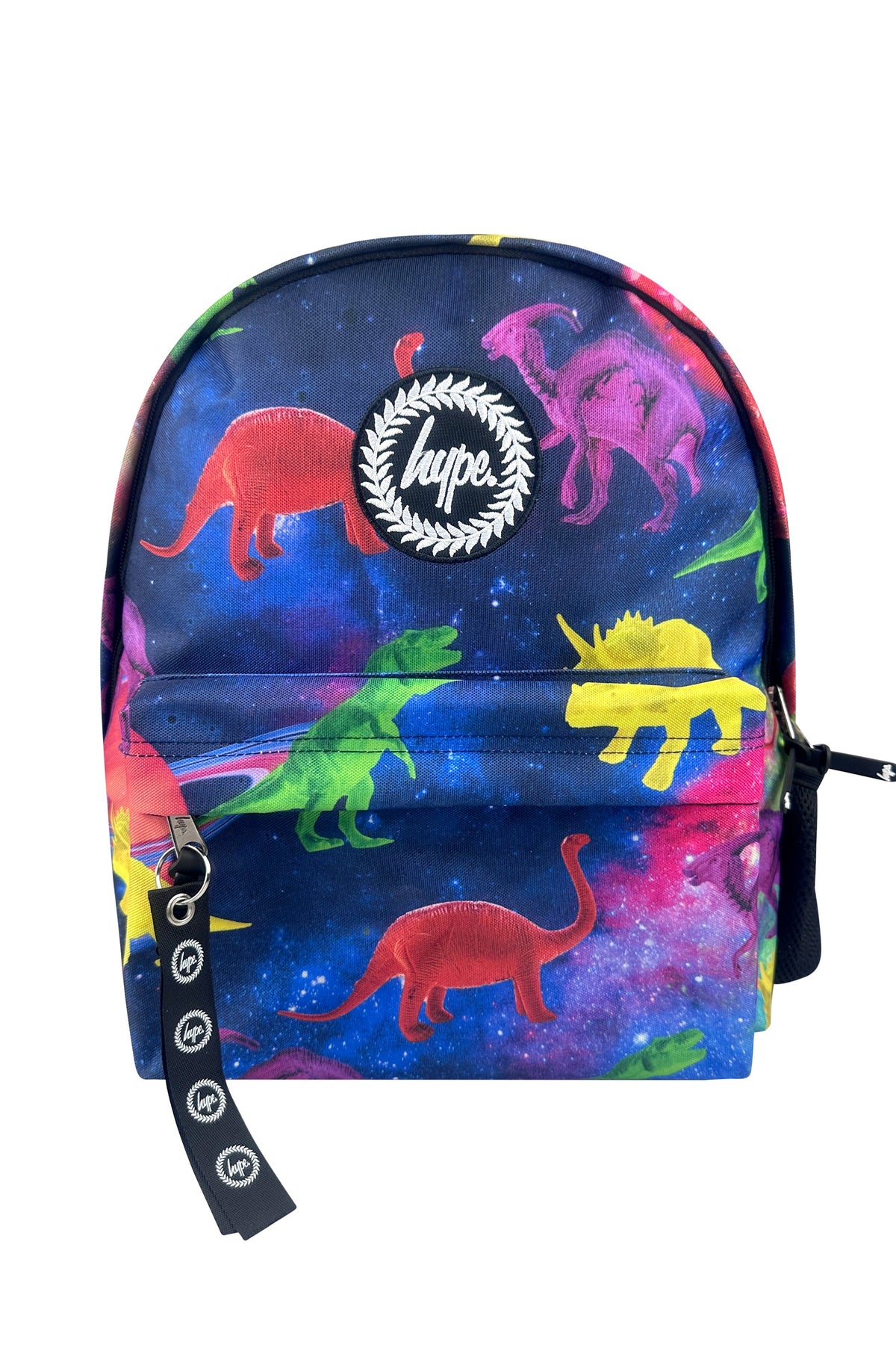 Backpack with colorful dinosaur design and HYPE logo, stylish school bags for kids
