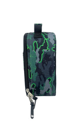 Hype Green Glow Camo insulated lunch bag — bold colour and print from every angle
