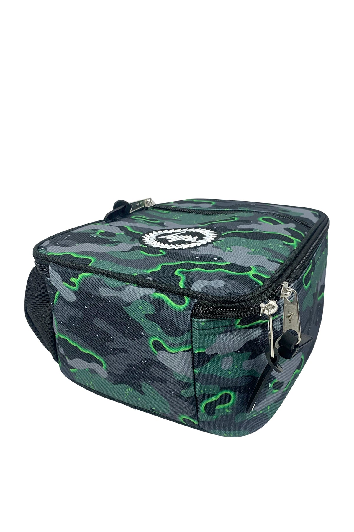 Hype Green Glow Camo insulated lunch bag — dimensions and size reference for school use