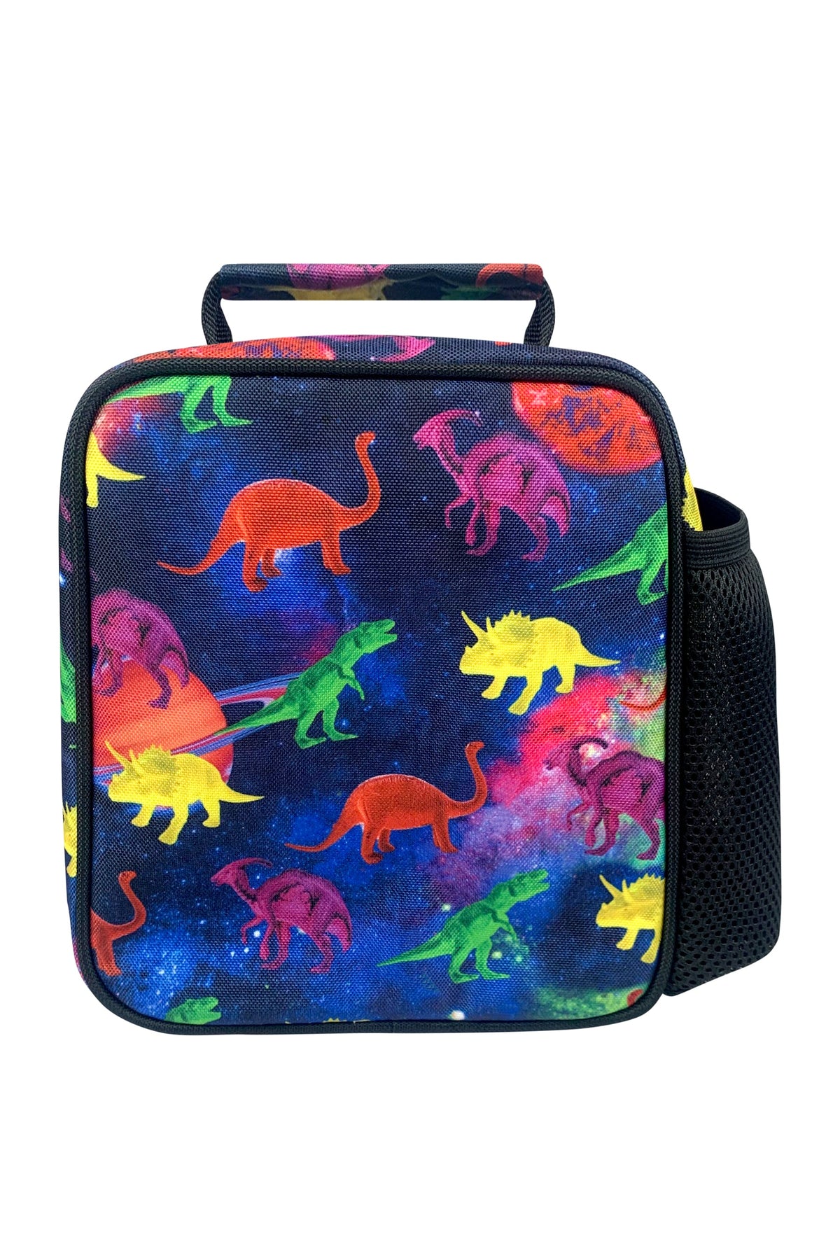 Hype Space Dinosaurs insulated lunch bag — close-up of logo and design details