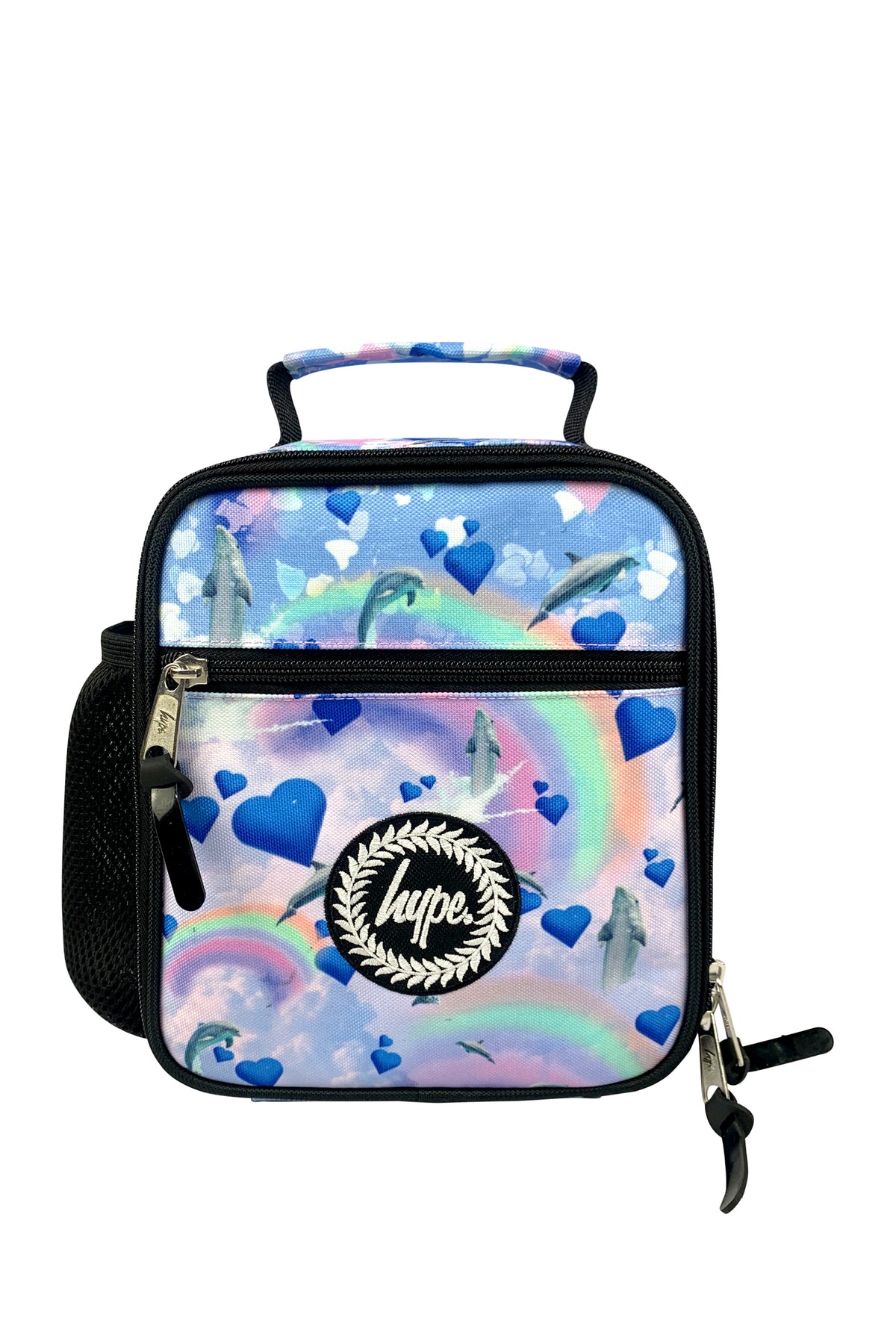 Hype Rainbow Dolphins school bag set open interior — compartments and features