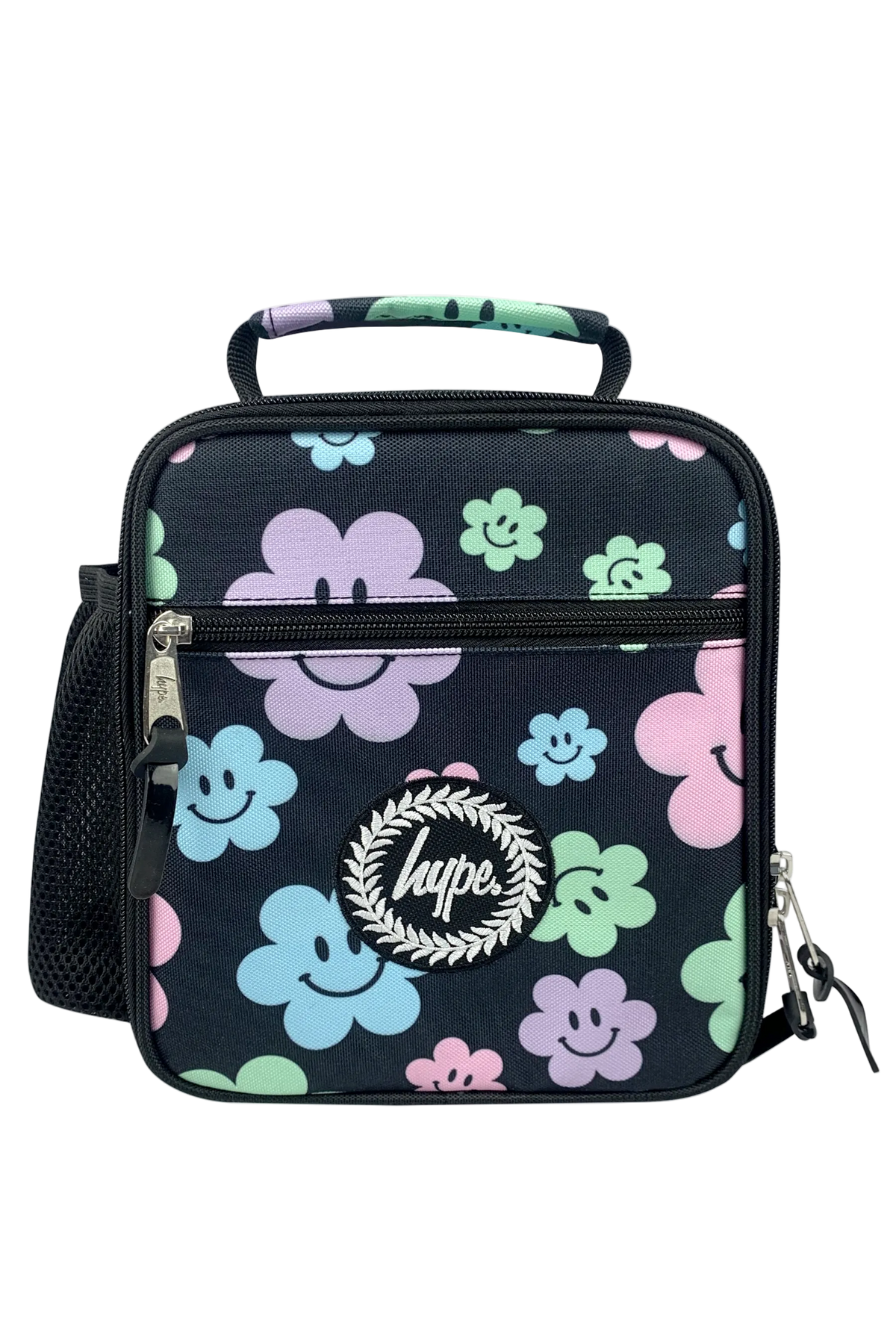 Lunch Bag Insulated Black Happy Flowers