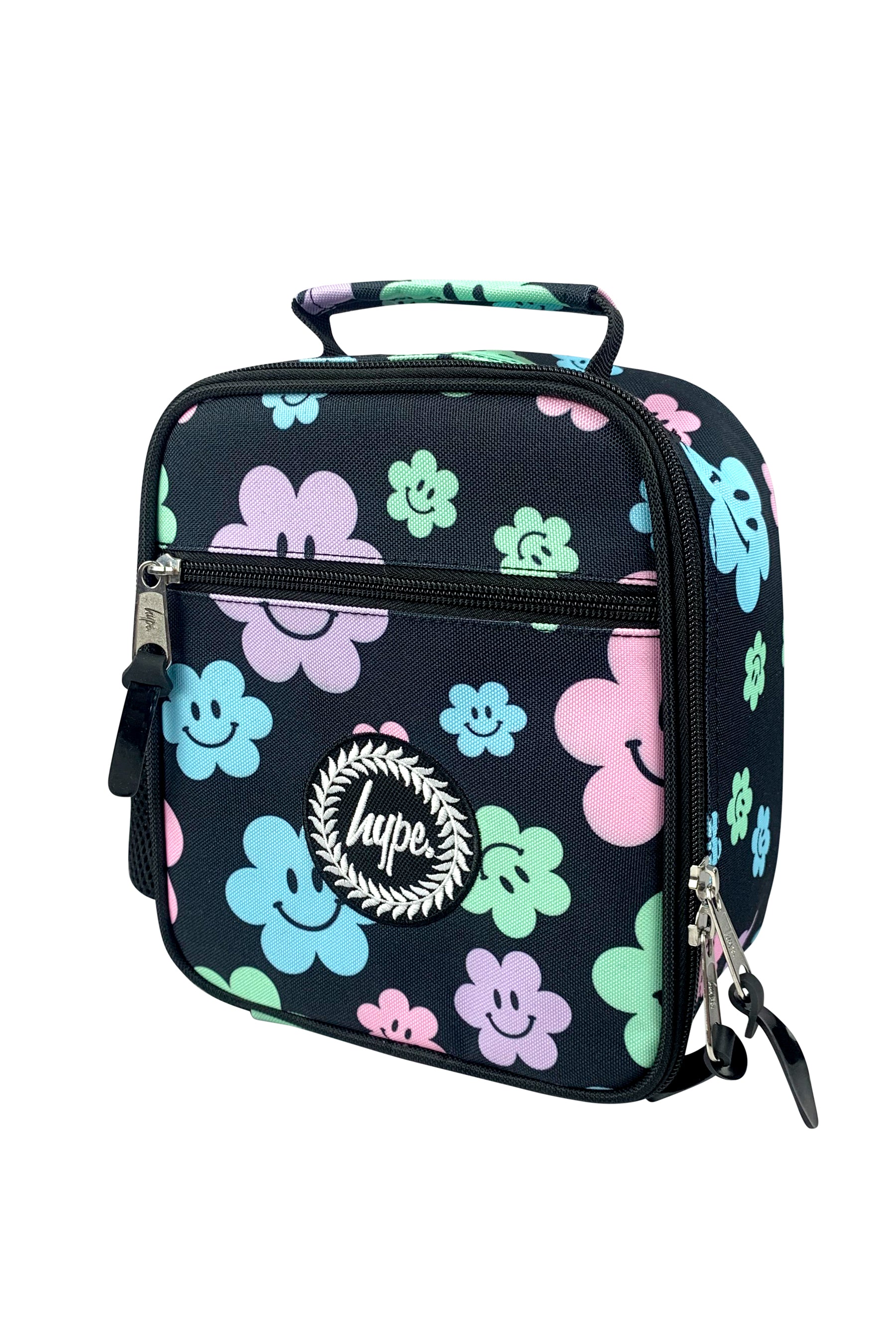 Insulated Lunch Bag - Black Happy Flowers