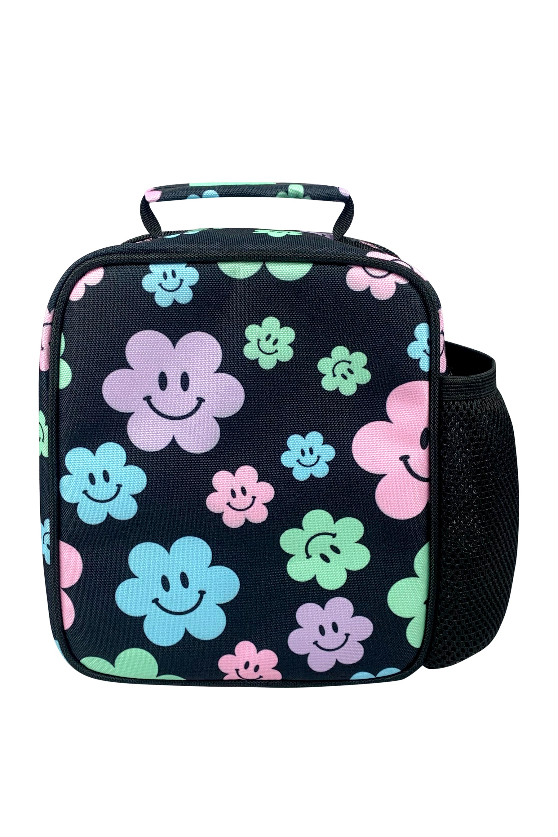 Insulated Lunch Bag - Black Happy Flowers