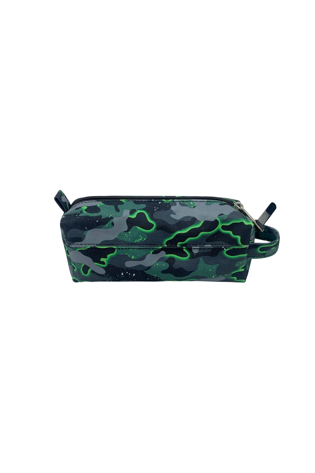 Hype Green Glow Camo pencil case front view — vibrant print and durable build