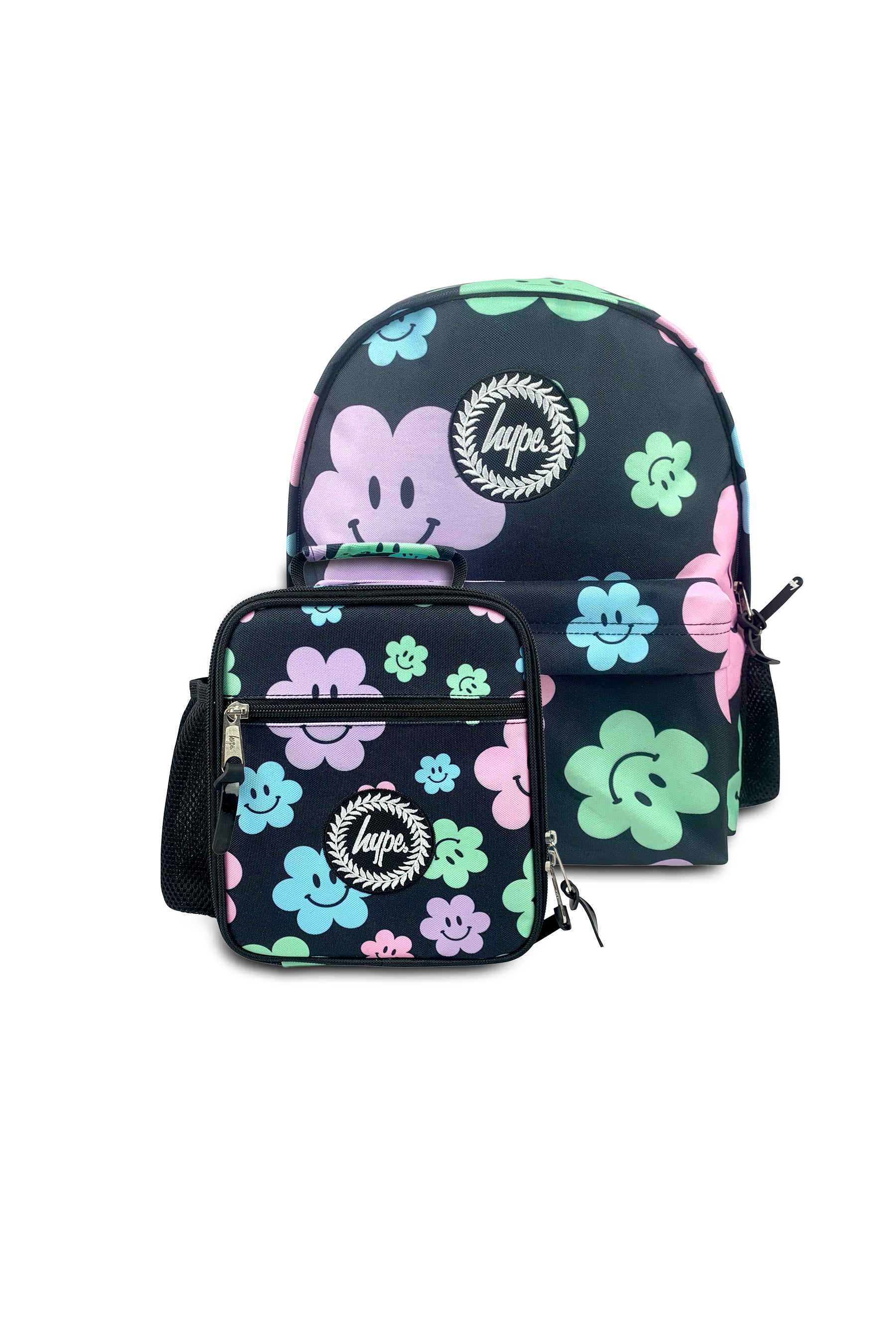 2-in-1 School Set - Black Happy Flowers