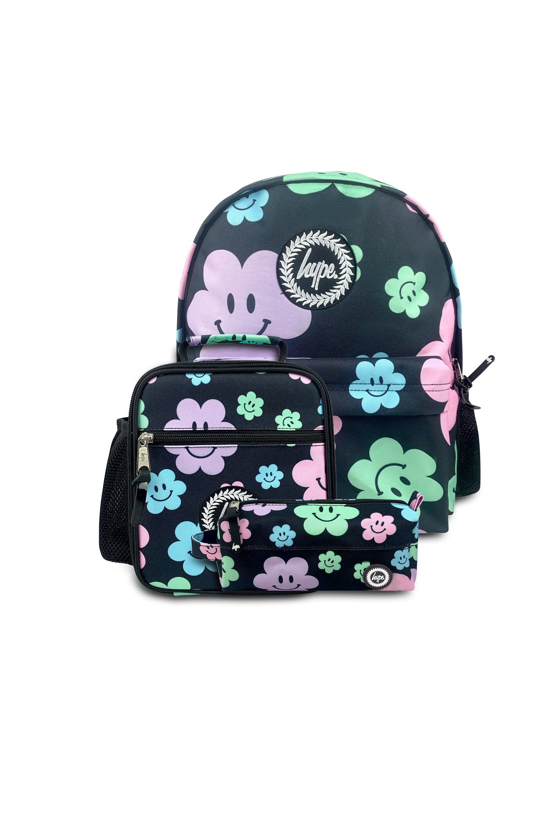 3-in-1 School Set - Black Happy Flowers