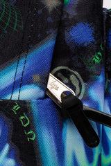 Hype Blue & Green Electric Smile backpack interior — main compartment and front pocket detail