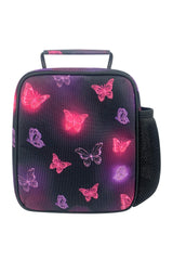Hype Pink & Purple Glow Butterfly insulated lunch bag — open showing insulated interior and...