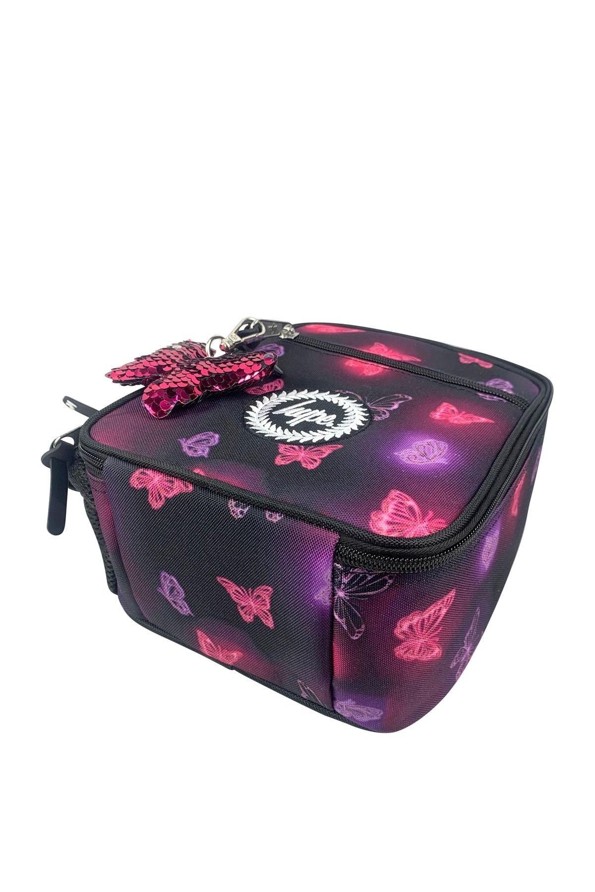 Hype Pink & Purple Glow Butterfly insulated lunch bag — durable materials built for daily school...