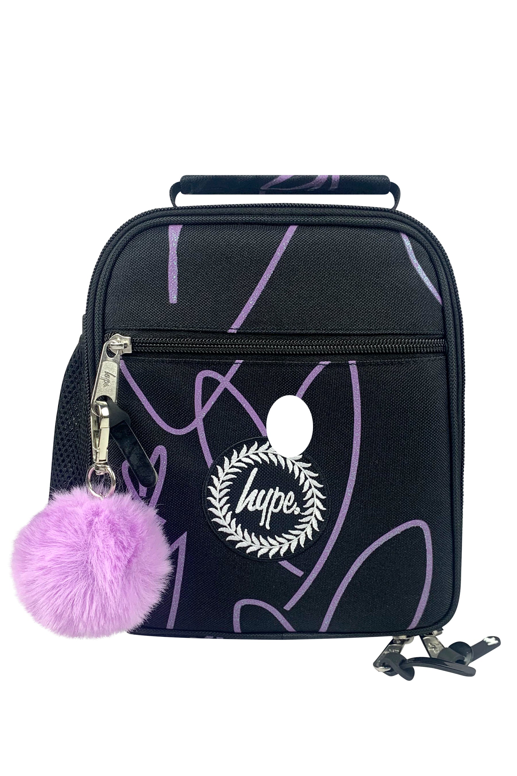 Insulated Lunch Bag - Purple Glitter Scribble Heart