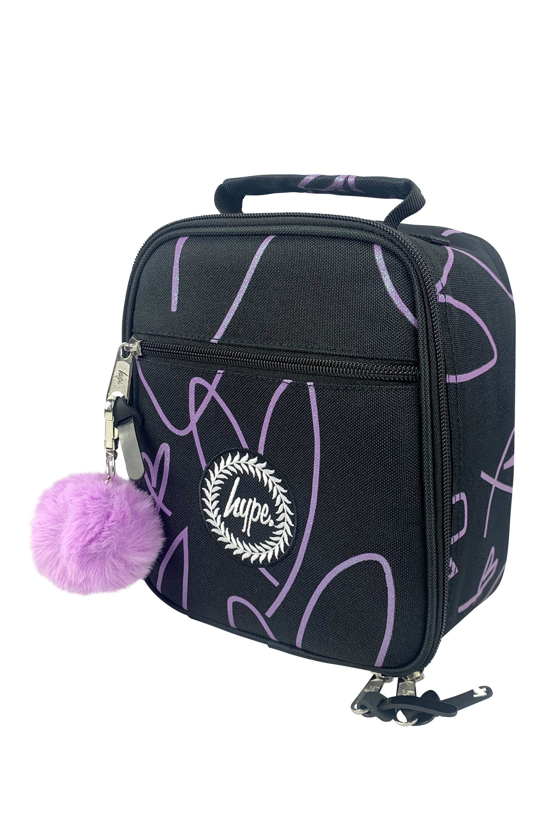 Insulated Lunch Bag - Purple Glitter Scribble Heart