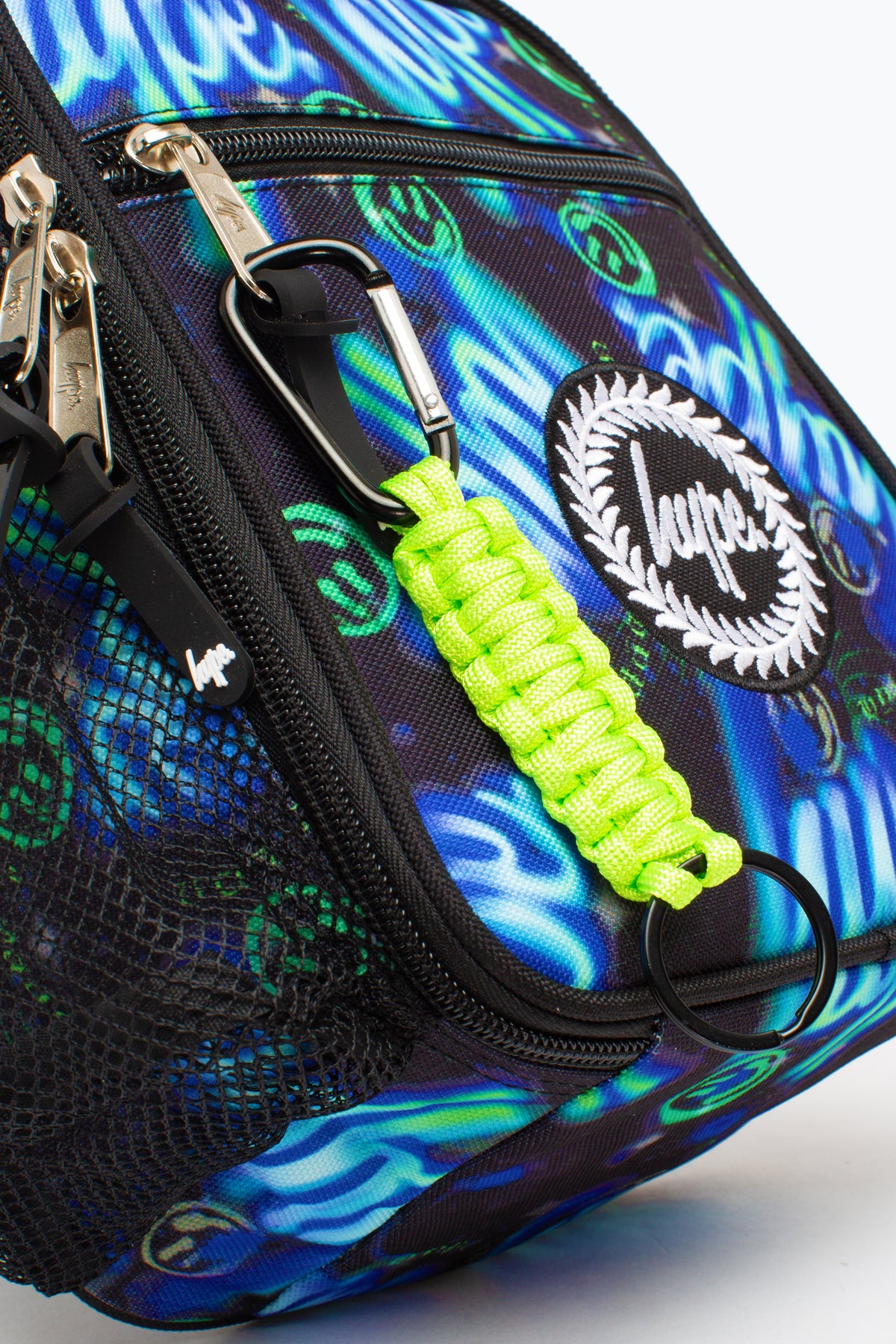 Hype Blue & Green Electric Smile insulated lunch bag — bold colour and print from every angle