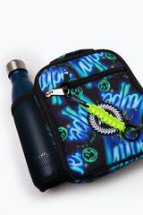 Hype Blue & Green Electric Smile insulated lunch bag — colour and design detail from above
