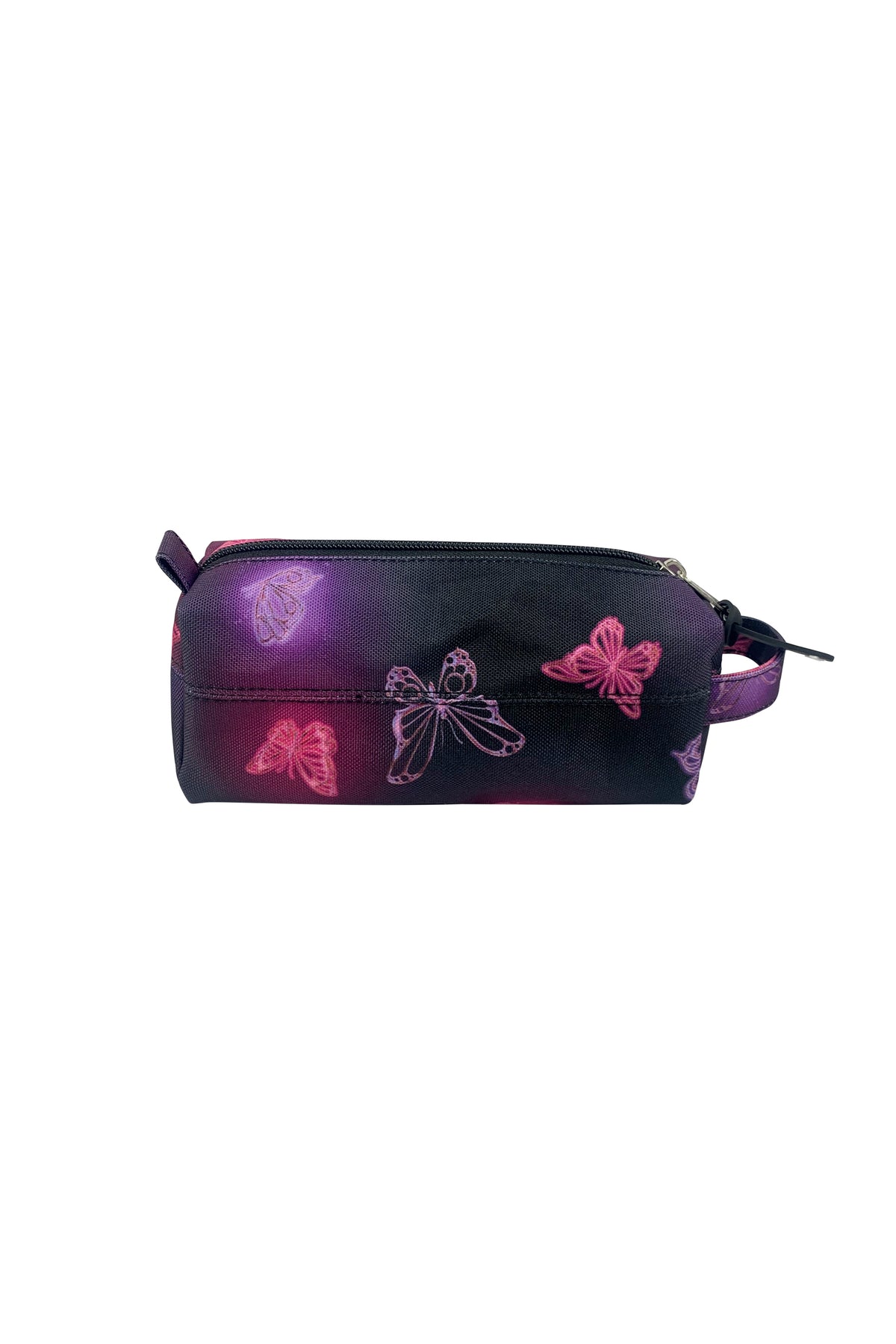 Hype Pink & Purple Glow Butterfly pencil case — close-up of logo and design details